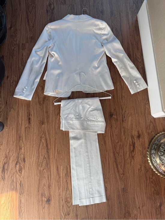 bebe Pants - Bebe White Satin Tailored Pantsuit Jacket & Trousers